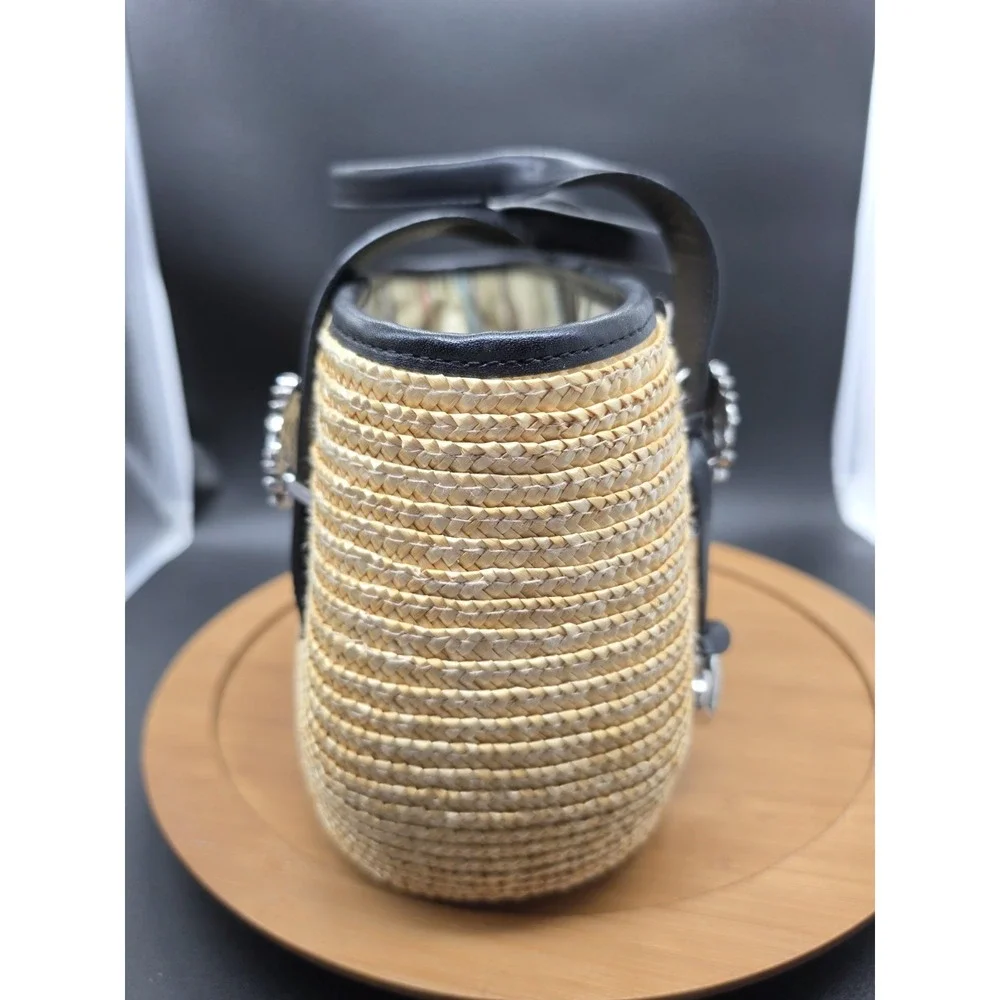 Brighton Bernadette Straw‎ Purse With Black Leather Handles Flawless!
